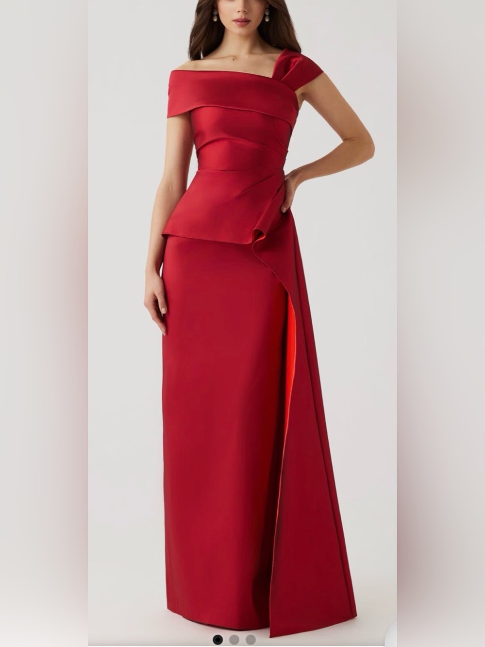 Teri Jon Red Off-Shoulder Peplum Evening Gown